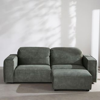 Maisons du monde Sofá de 4/5 plazas con reposacabezas aterciopelado verde caqui