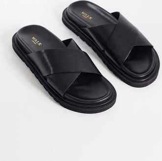 WALK LONDON Walk London - Ezra - Sandali neri in pelle con fascette incrociate-Nero