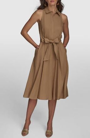 DKNY Sleeveless Linen Blend Shirtdress in Fawn at Nordstrom Rack, Size 6