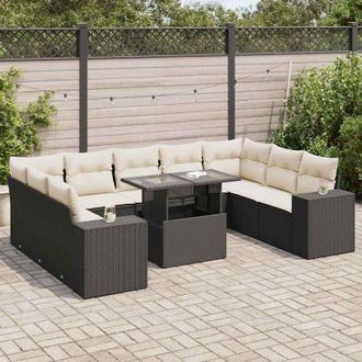 vidaXL Set De Sof&aacute;s De Jard&iacute;n Y Cojines 10 Pzas Rat&aacute;n Sint&eacute;tico Negro Vidaxl