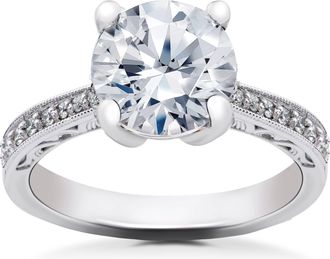 Pompeii3 2 1/6 ct Lab Created Eco Friendly Diamond Vintage Engagement Ring 14k White Gold Size Selectable