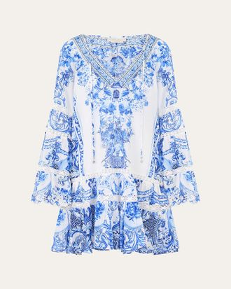Camilla Ceramic Panoramic A-Line Gathered Mini Dress