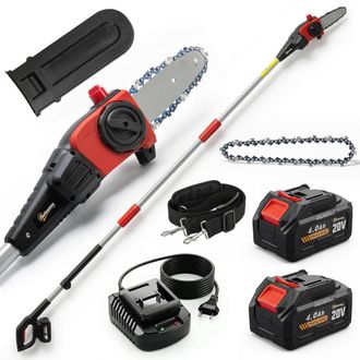 OUTSUNNY Motosierra Extensible 1,94-2,56 M, Motosierra El&eacute;ctrica Con Motor 300 W, 2 Bater&iacute;as 4,0 Ah, Cargador, Doble Bloqueo, Lubricaci&oacute;n Autom&aacute;tica