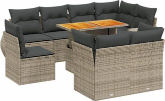 vidaXL Set De Muebles De Jard&iacute;n 9 Pzas Y Cojines Rat&aacute;n Sint&eacute;tico Gris Vidaxl