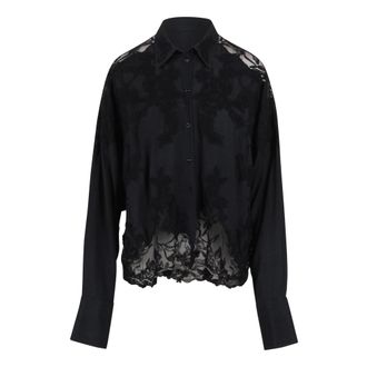 Ermanno Scervino Shirts, female, Black, Size: M Floral Embroidered Viscose Shirt
