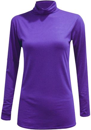 Generic New Ladies Plain Long Sleeve Polo Neck Stretch Top Women Turtle Neck Jumper Shirt (L/XL (UK 16-18), Purple)