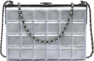 Chanel Pre-owned Top Frame Clasp Crossbody Bag - Dames - Vintage Clutch - Grijs - ONE Size - Leer - Vintage