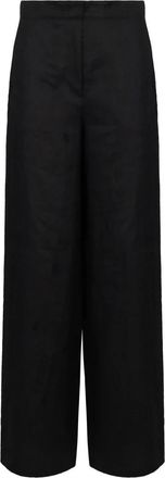 Max Mara Linnen broek met zijzakken - Dames - Wijde Broeken - Zwart - S - Linnen - Broeken