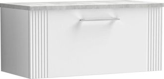 Balterley Balterley - Retro 1 Drawer Wall Hung Vanity Unit with Bellato Grey Laminate Worktop - 800mm - Satin White