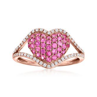 Ross-Simons Pink Sapphire and. Diamond Heart Ring in 14kt Rose Gold
