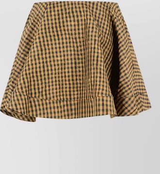 Ganni high waist checked flared asymmetric skirt