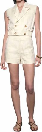 Greylin Haisley Linen Lapel With Elastic Hem Vest In Stone
