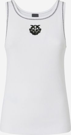 Pinko Womens Tank Top Ribbed With Love Birds Embroidery White Cotton