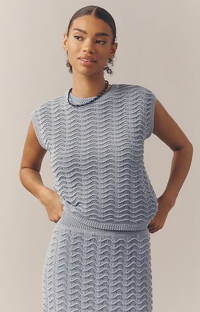 Bernardo Waved Pointelle Cap-Sleeve Pullover