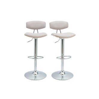 Miliboo Miliboo - Taburetes De Bar Ajustables De Dise&ntilde;o En Tela De Terciopelo Beige Texturizado Y Metal (juego De 2) Vasco