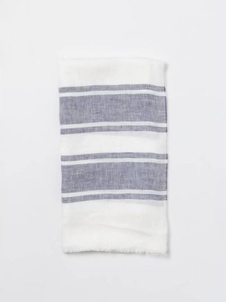 Brunello Cucinelli MenS White And Blue Linen Striped Scarf, One Size