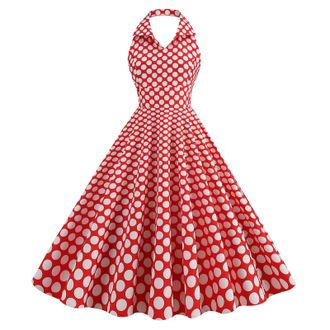 Generic Red Polka Dot Dress 1940s Dresses Women Cocktail Party Evening Prom Gown 1940s Fancy Dresses Vintage Rockabilly Off Shoulder Polka Dots A Line Swing M