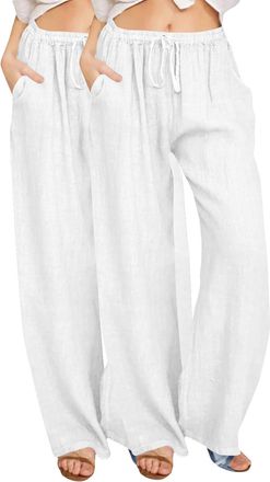 Generic Womens Trousers Size 14 Flowy Pants Womens Clothing Summer Plus Size Ladies Linen Pants Ladies Stretch Cut Off for Elasticated Waist Trousers for Wome