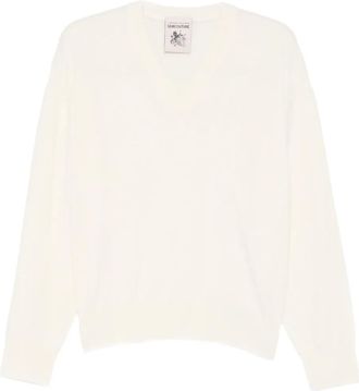 Semicouture Ombeline V-neck sweater - women - Virgin Wool/Cashmere - S - Neutrals