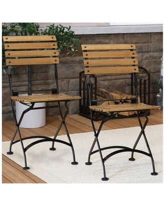 Sunnydaze European Chestnut Wooden Folding Bistro Side Chair