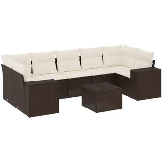 vidaXL Set Sof&aacute;s De Jard&iacute;n 8 Piezas Y Cojines Rat&aacute;n Sint&eacute;tico Marr&oacute;n Vidaxl