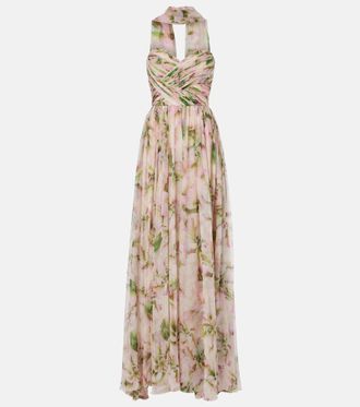 Monique Lhuillier Abito lungo in chiffon di seta floreale