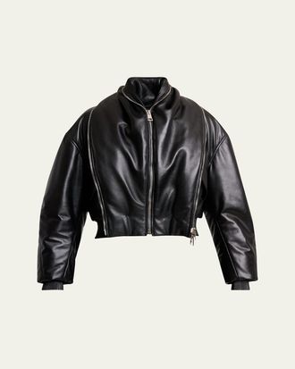 Givenchy Double Shawl-Collar Leather Crop Bomber Jacket