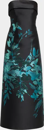 Aidan Mattox Strapless Metallic Botanical Jacquard Maxi Dress