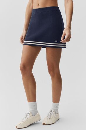 Alo | Tennis Club Sweater Knit Skirt in Navy/Ivory Blue, Size: Medium