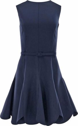 Oscar De La Renta Womens Sleeveless Scallop Hem Dress With Belt In Navy