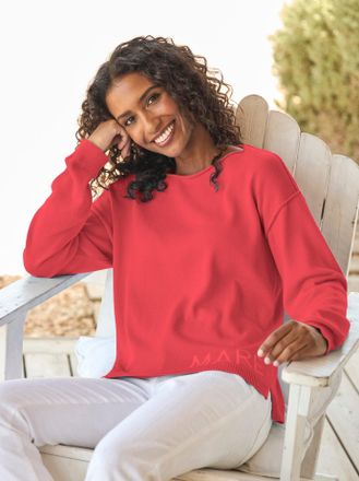 Heine Strickpullover HEINE Pullover, Damen, Gr. 34, pink (grapefruit), 100% Baumwolle, gemustert, mehrfarbig, Pullover Strickpullover