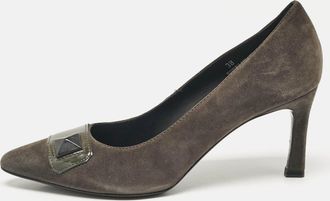 Tod's Tods Grey/olive Green Patent And Suede Pointed Toe Pumps