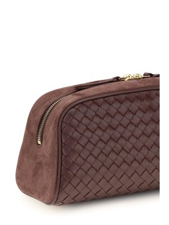 Bottega Veneta Womens Pouch Nodo Large Deep Mahogany-Gold Lamb Leather Clutch Bags Mahogany/gold