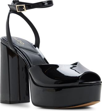 Aldo Monnae Ankle Strap Peep Toe Platform Sandal in Black at Nordstrom, Size 7.5