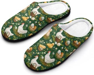 Generic Chicken And Eggs Easter Mens House Slippers Memory Foam Washable Cotton Slip on Home Shoes