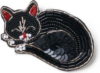 Matr Boomie Bala Mani Beaded Sleeping Cat Brooch Pin in Black at Nordstrom