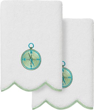 Linum Home Textiles 100% Turkish Cotton Sea Joy Scallop 2Pc Embellished Fingertip Towel Set