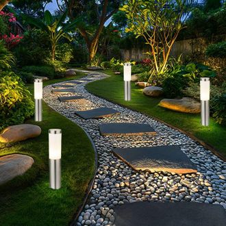Globo Lighting 4x led lampada da terra per esterni lampada da terra luce di percorso in acciaio inox IP44 adatta per giardino, cortile, vialetto, ingresso, veranda