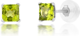 MAX + STONE 14k White Gold Square Princess Cut 4mm Gemstone Stud Earrings