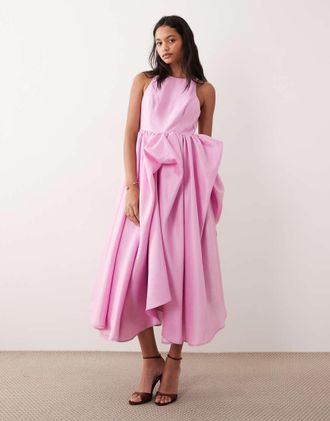 Vero Moda Vestito lungo a pieghe in taffet&agrave; strutturato rosa glassato