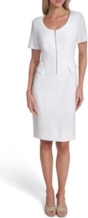 Calvin Klein Scoop Neck Zip Front Sheath Dress in Cream at Nordstrom Rack, Size 12