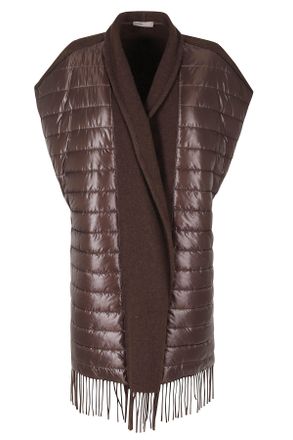 Herno Dark Chocolate Sleeveless Fringe Hem Wool-Blend Vest
