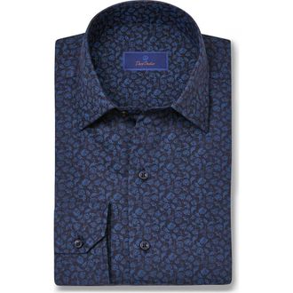 David Donahue Botanical Print Sport Shirt in Navy at Nordstrom Rack, Size Xx-Large
