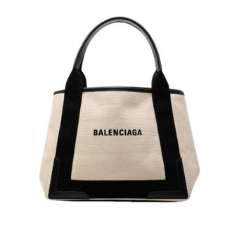 Balenciaga Pre-owned Tote Bags, female, White, Size: ONE SIZE Pre-owned Navy Cabas Canvas Leather Tote Bag