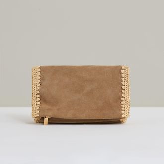 Reiss Tan Suede Woven-trim Clutch Bag