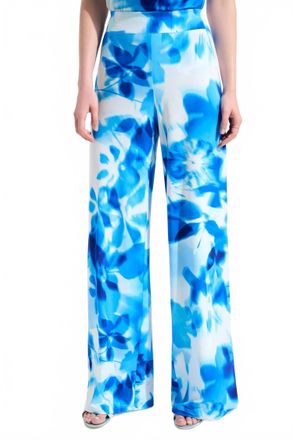 Joseph Ribkoff Floral Pull On Wide Leg Pants In Vanilla/blue