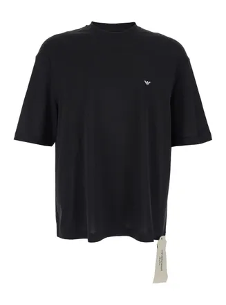 Emporio Armani Logo-Embroidered Cotton T-Shirt - Black