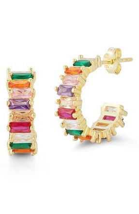 Sphera Milano 14K Gold Plated Sterling Silver Baguette CZ Hoop Earrings in Yellow Gold at Nordstrom Rack