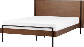 Beliani Cama Con Somier Moderna Con Cabecero Patas De Metal 140 X 200 Cm Madera De Fresno Oscuro Libermont