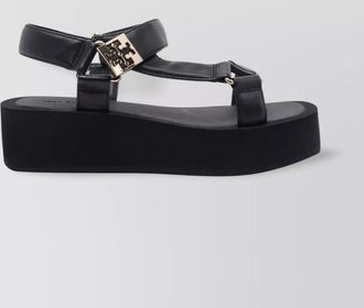 Tory Burch round toe leather platform sandals with ankle strap